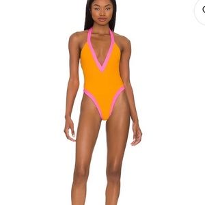 Lovers + Friends Orange and Pink One Piece Swimsuit